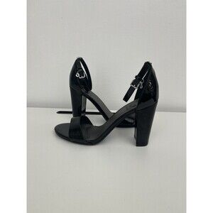 G By Guess Women’s Black Leather Buckle Open Toe Ankle Strap Heels Size 8.5 M
